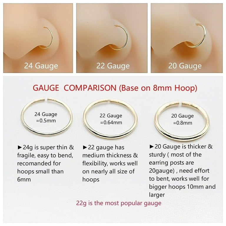 your nose what's smaller than a 20 gauge nose ring Small Gold Nose Ring Hoop for Women, Tiny Thin 14K Gold Filled Nose  Piercing Hoop Jewelry 7Mm 22G