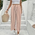 thumbnail image 6 of Women's Boho Palazzo Pants Wide Leg Striped Pants High Waisted Lounge Drawstring Pants Casual Holiday Trousers, 6 of 6