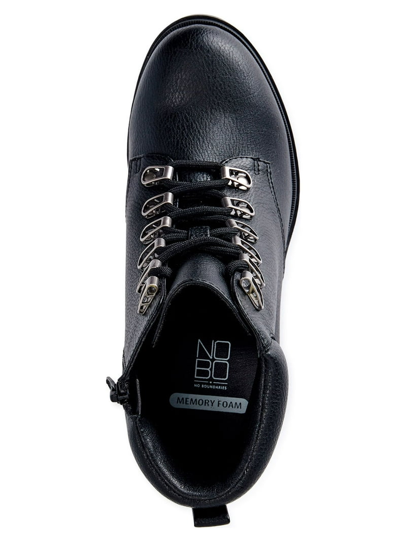 No Boundaries Women's Lace Up Heeled Moto Boots, Wide Width