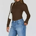 thumbnail image 4 of Turtleneck Sweaters for Women Ribbed Knit Long Sleeve, Slim Fitted Warm Fall Basic Pullover Brown XL, 4 of 7