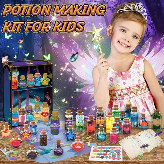 Kids Magic Potion DIY Making Kit with 22 Bottles, Glitter, Stickers & Accessories - Creative Science Experiment Craft Set for Children - Fun Educational Toy for Birthday Halloween Gift (50ml)