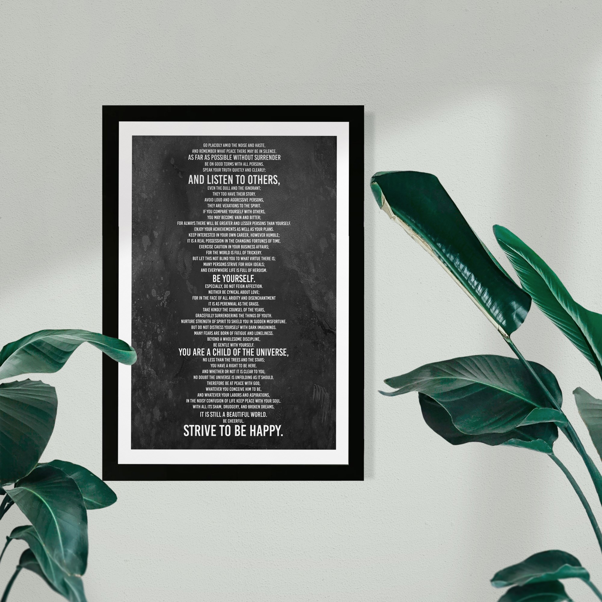 Wynwood Studio Typography and Quotes Framed Wall Art Prints 'Desiderata Print' Inspirational Quotes and Sayings - Black, White, 13" x 19"