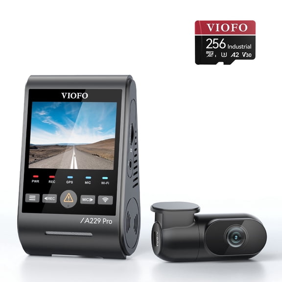 VIOFO A229 Pro 2CH Dash Cam + 256GB SD Card, Front 4K & Rear 2K STARVIS 2 HDR, 5GHz Wi-Fi, GPS, Voice Control, High-Endurance Storage