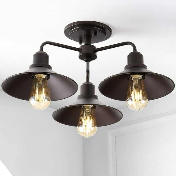 JONATHAN Y Calvin 18.5" 3-Light Iron Industrial LED Semi Flush Mount, Oil Rubbed Bronze, JYL7498A