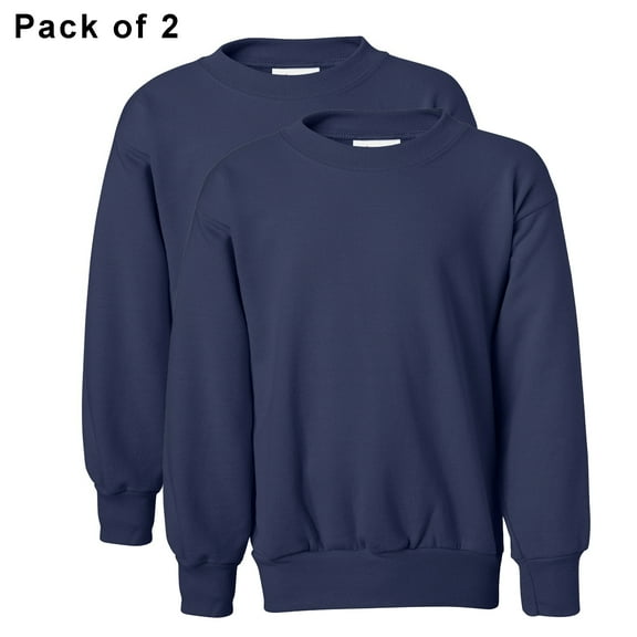 Hanes Youth Crewneck Sweatshirt, 2 Pack, EcoSmart Comfortable Long Sleeve Navy Pullover Fleece, XS
