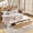 Natural wood color, variant on Wooden Rattan Bed Frame Bohemian with Storage LED Lights, Cane Headboard Charging Station Wooden Slats No Box