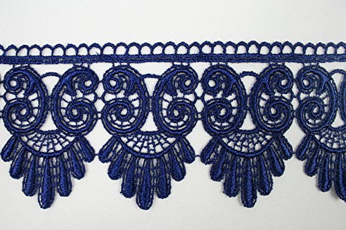 5//8/" to 5-1//8/" Wide Royal Blue Dark Embroidered Venice Lace Guipure Trim by Yard