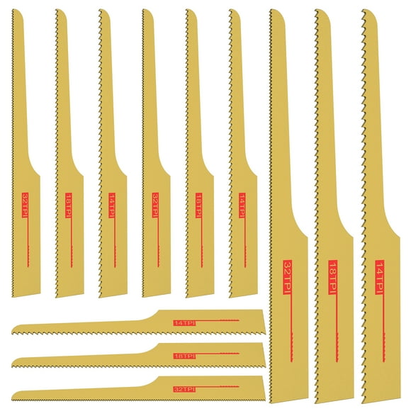 Grusce 12Pcs Reciprocating Saw Blade Kit Bimetal Air Body Saw Blade Replacement 93.4 mm Lightweight Air Saw Blade Tool Wood Cutting Saw Blade for Cutting Iron Aluminum Steel Plastic 14T 18T 32T
