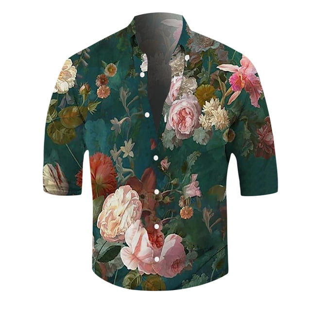 Camisas Y Playeras Camisas florales hawaianas para hombre, con botones, para vacaciones tropicales, playa, trajes de verano (Green, 3XL)