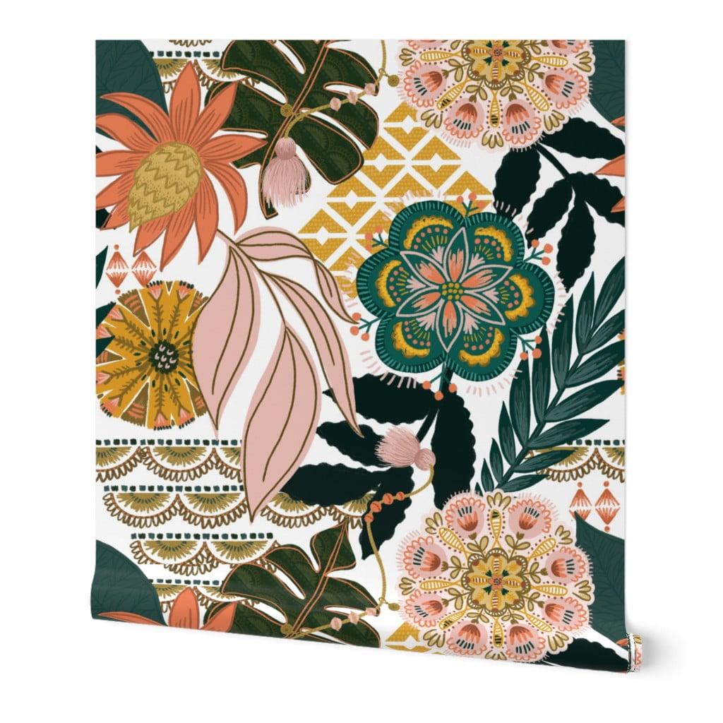 Wallpaper Roll Bohemian Tropical Leaves Floral Pattern Boho 24in x 27ft