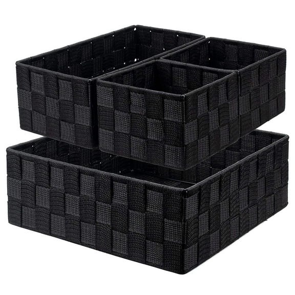 4 Pack Woven Storage Box Cube Basket Bin Container Box, Nylon Storage Basket for Closet, Dresser, Drawer, Shelf, Office Divider Organizer Bins, Black
