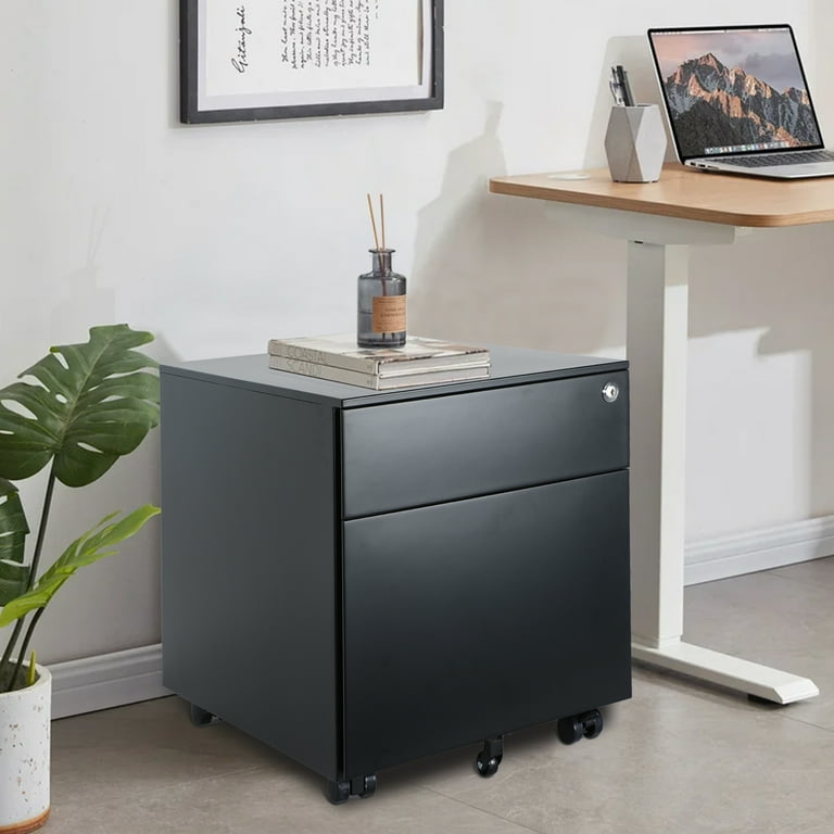 HONSIT 2 Drawer Mobile Filing Cabinet with Lock and Casters Fully