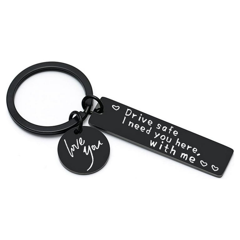 Wrapsify Leather Keychain - Drive Safely Handsome, I Need You Here with Me - Love You More - Gkq26006 Black