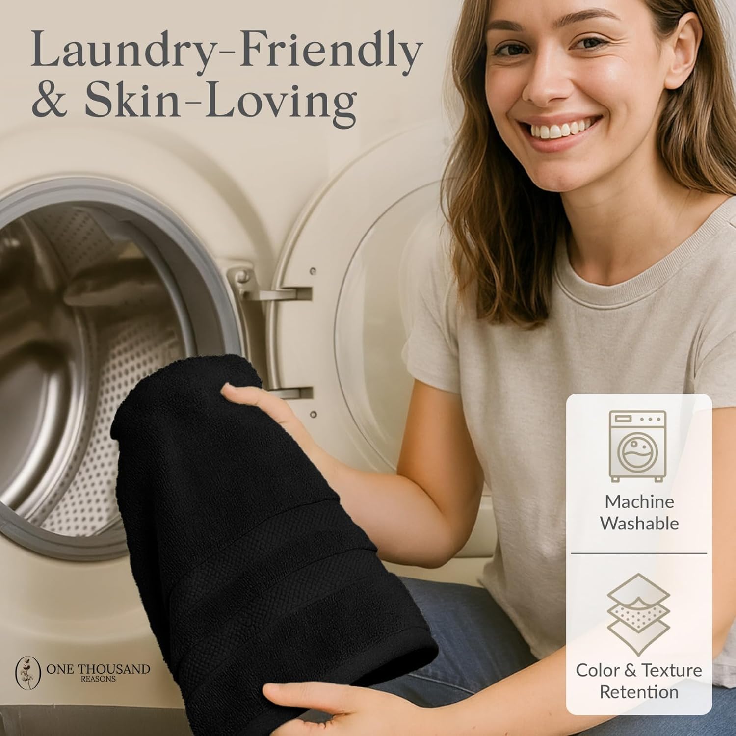 One Thousand Reasons Superior Zero Twist 3 Stripe Towel Set | Bath, Gym, Hand Towels | Luxury & Soft Cotton - Black (6 Pieces)