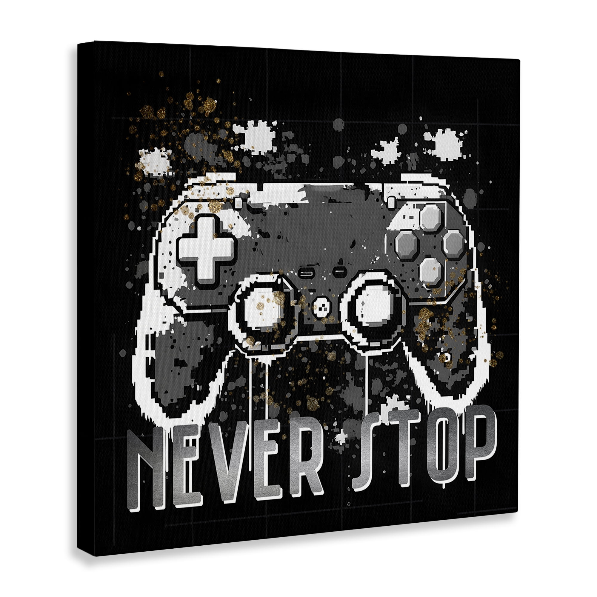 Stupell Industries Never Stop Pixel Controller Entertainment Painting Wrapped Canvas Art Print Wall Art, 30 x 30