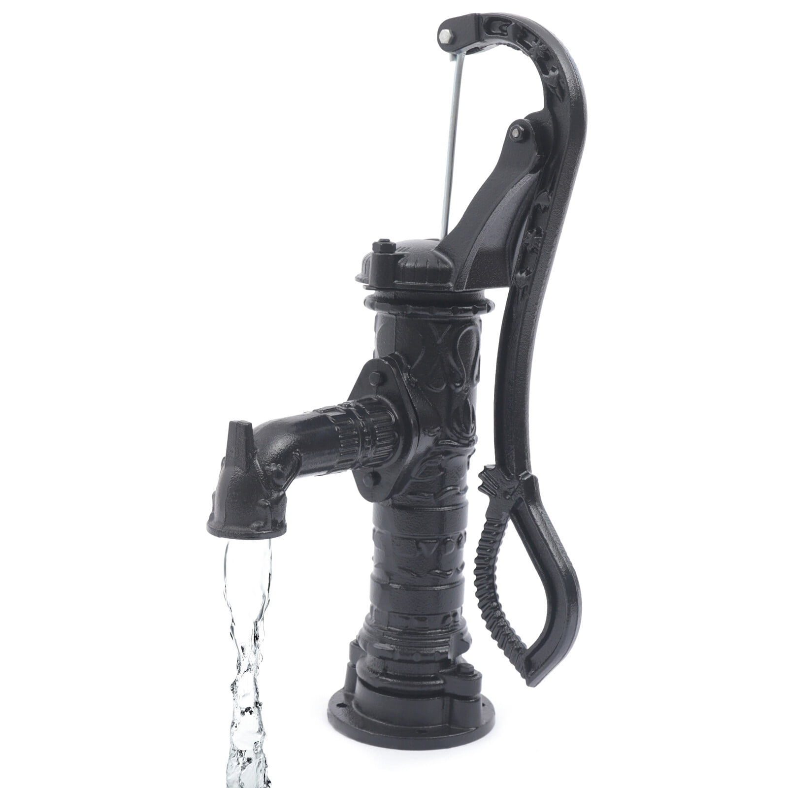 Cast Iron Vintage Pitcher Pump with Extended Spout & Floral Design – Durable Hand Water Pump for Garden, Park & Outdoor Use, Rust-Resistant Black Finish