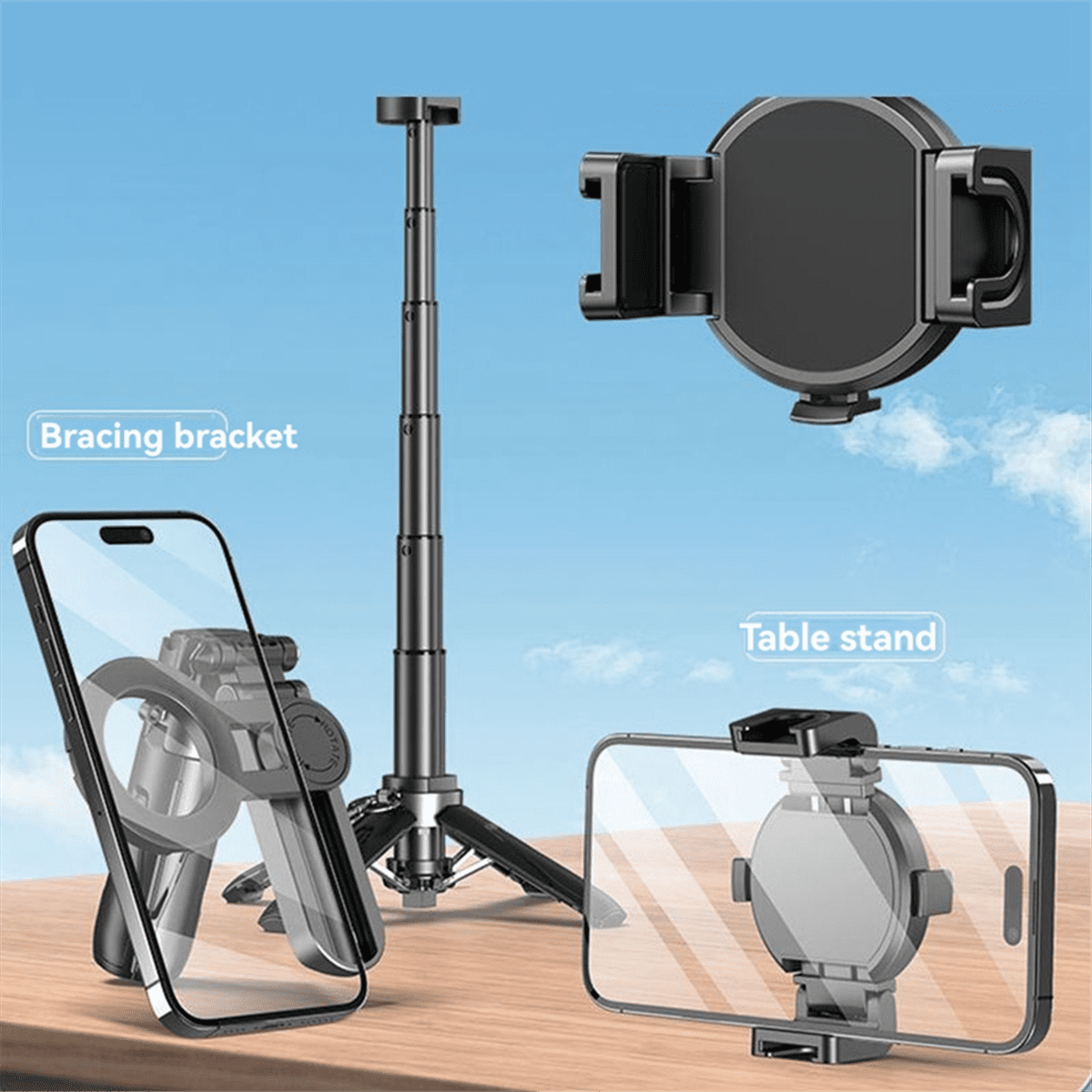Magnetic Design Mini Bluetooth Portable Telescopic Multi Functional Tripod Phone Selfie Stick,1 * Phone Tripod kit,Black
