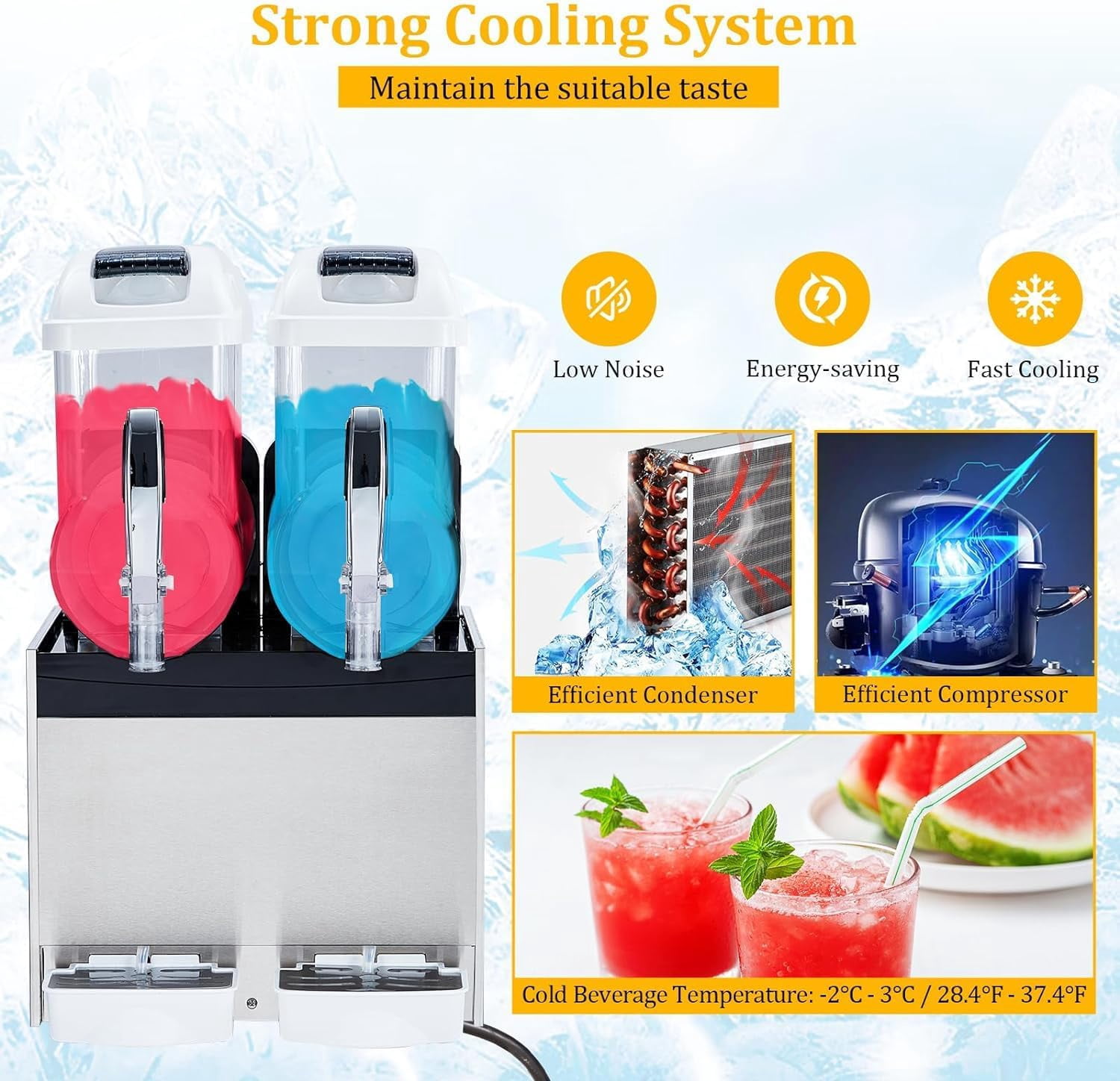 Commercial Slushy Machine, 12L Double Tank Frozen Drink Margarita Machine Smoothie, Self-Cleaning, 700W Stainless Steel Slushy Machine for Snow Melts, Cocktails, Homes, Coffee Shop, Restaurants