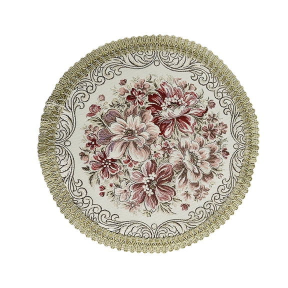 Placemats Set of 1,6.3”Round Vintage Floral Placemat with Gold Embroidery Hot Dishes, Fabric Trivet for Kitchen Decor