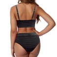 thumbnail image 2 of Clearance! Prolriy Bikini Sets for Women Water Ripple Fabric Solid Color High Waist Split Swimsuit Womens Swimsuits Black S, 2 of 7