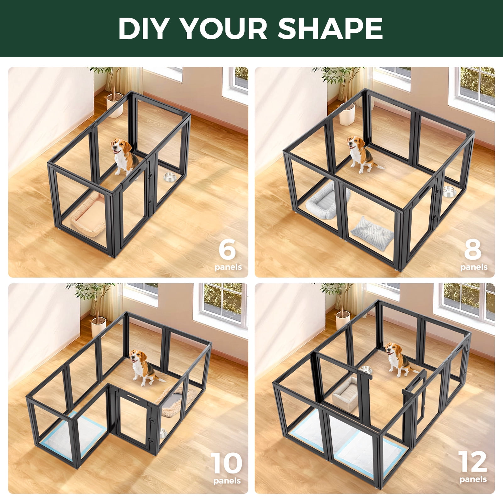 FXW AuraSpace Acrylic Indoor Dog Playpen for Medium Dogs, 35 Inch, 10 Panels, Black