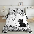 thumbnail image 2 of Feelyou Kawaii Cartoon Ghost Full Size Comforter Sets for Kid, Cute Cat Kitten Bedding Comforter Set, White Black Halloween Reversible Bedding Sets, Luxury Bedroom Decor, 3pcs, 2 of 8