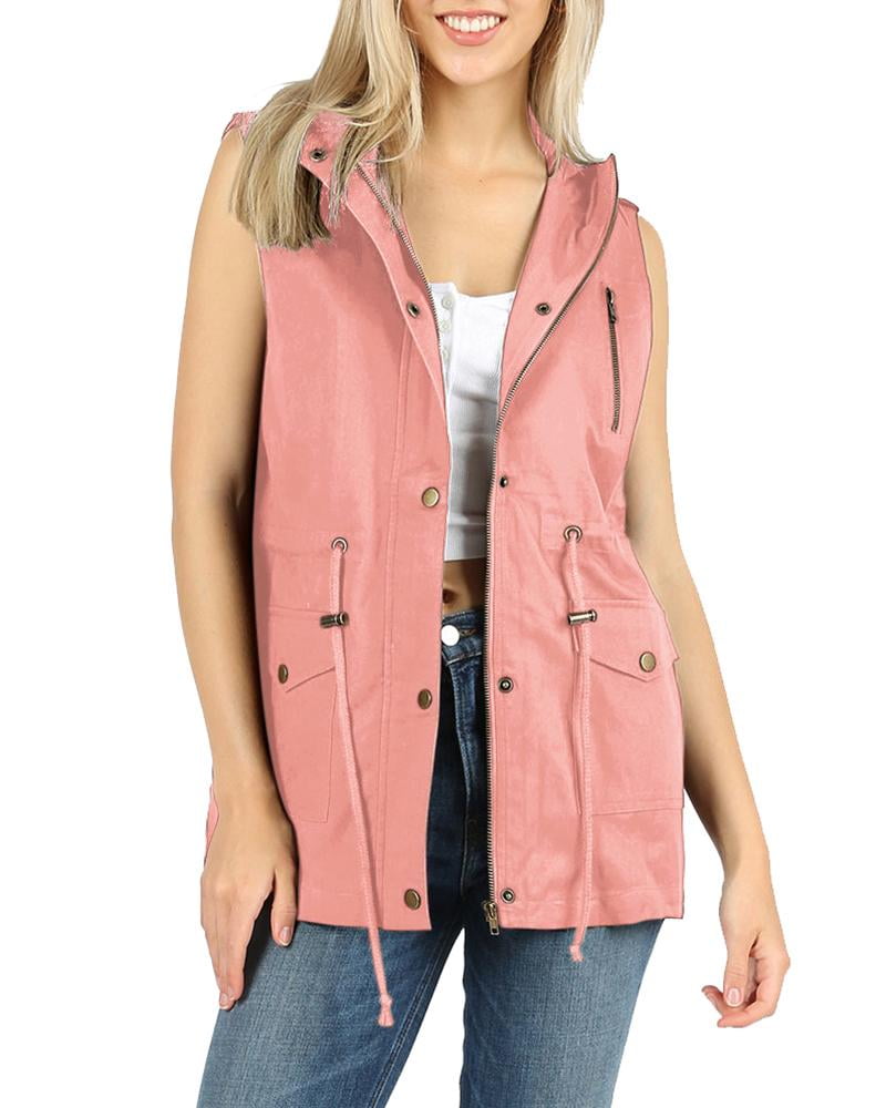 Womens Sleeveless Military Hooded Anorak Vest Jacket