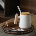 thumbnail image 4 of 450ML de Café de Cerámica con Manejar de Madera Vintage Tapa de Diseño Nórdico de Leche de Té de Porcelana Regalo para Beber para Pareja Oficina, 4 of 5