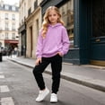thumbnail image 2 of Ulitacool Girls Outfits Round Neck Solid Color Long Sleeve Tracksuit Hoodie Pants Retro Little Girls Clothing 6-7 Years Purple, 2 of 4