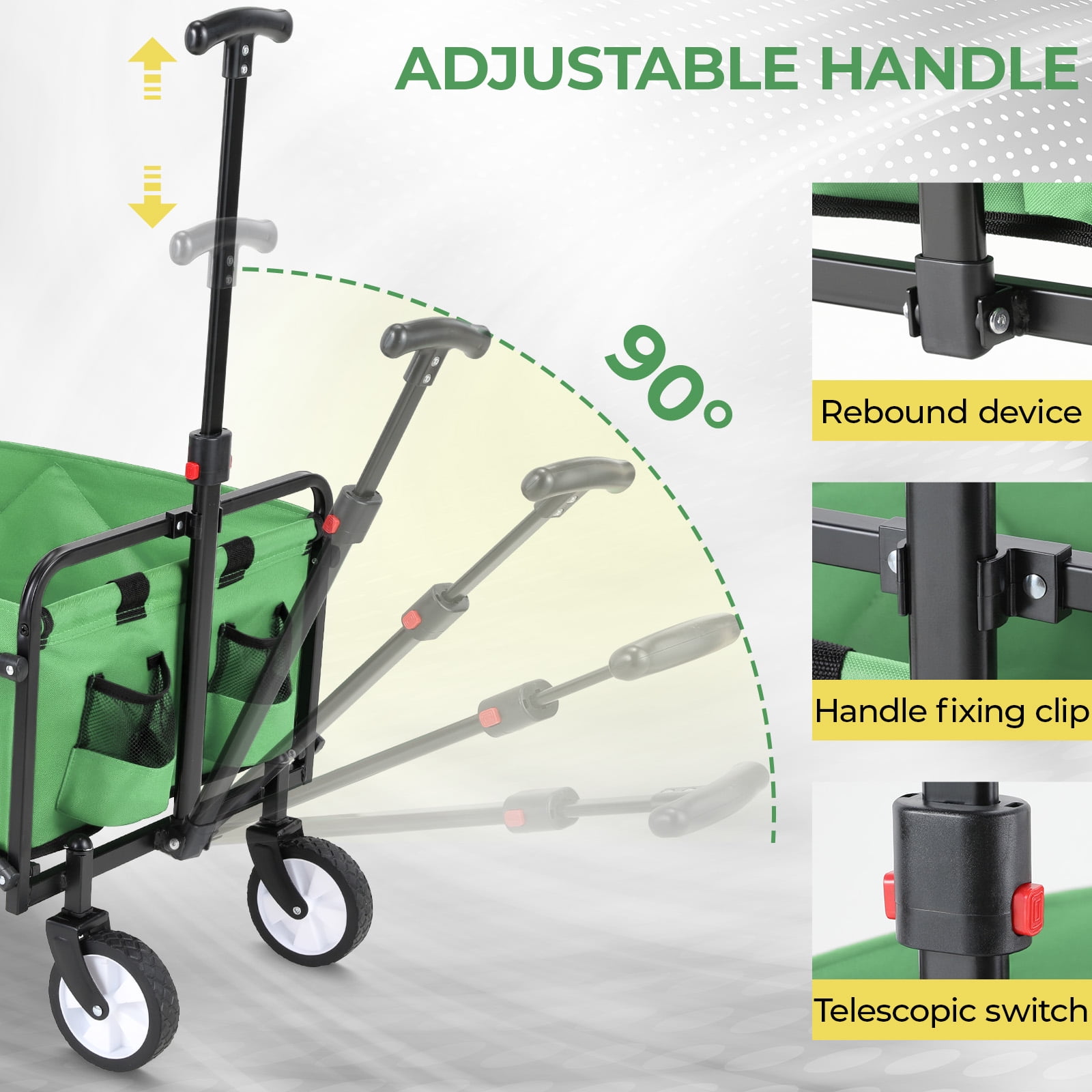 Pirecart Collapsible Wagon Cart with Wheels, Heavy Duty Foldable Wagon Cart 150lbs Capacity, W/360° Wheels, Carry Bag, for Camping, Beach, Garden, Sports