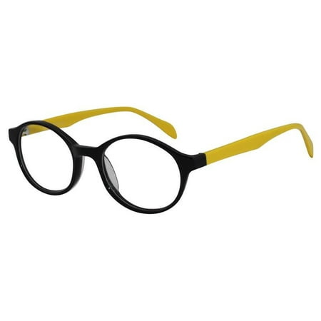 Ebe Reading Glasses Mens Womens Round Black Yellow Acetate Black Yellow Anti Glare Light Weight c1363