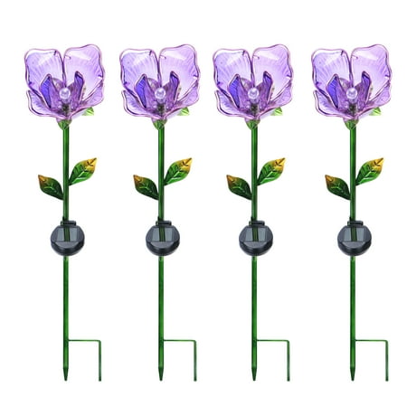 Better Homes & Gardens 30.3" Purple Flower Solar Powered Glass Garden Stakes (4 Pieces)