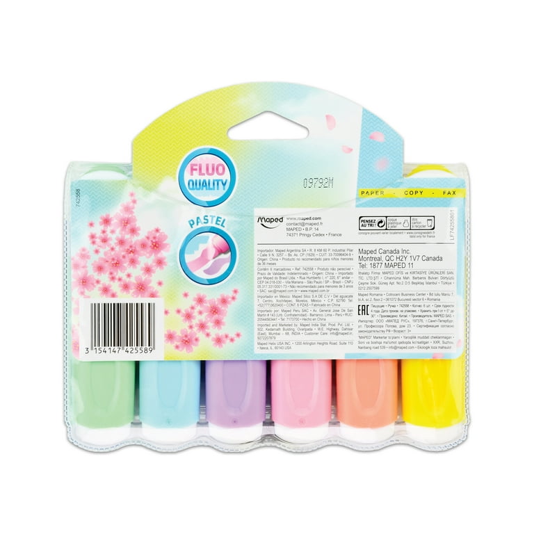 Maped Fluo Peps Highlighters in Pastel Multicolor in Reusable Case - 6 Pack