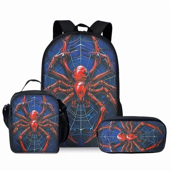 spider Backpack Set, 3 Piece Backpack Set With Lunch Box Pen Box , High Capacity Bookbag Lunch Bag Pencil Case Workplace Travel