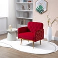 thumbnail image 2 of Velvet Accent Chair, Modern Tufted Upholstered Armchair with Arms and High Back, Comfy Leisure Single Sofa Chair with Golden Metal Legs for Living Room Bedroom, Rose red, 2 of 6