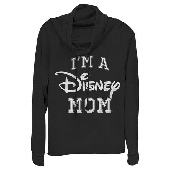 Junior's Disney I'm a Mom Distressed Logo Cowl Neck Sweatshirt Black 3X Large