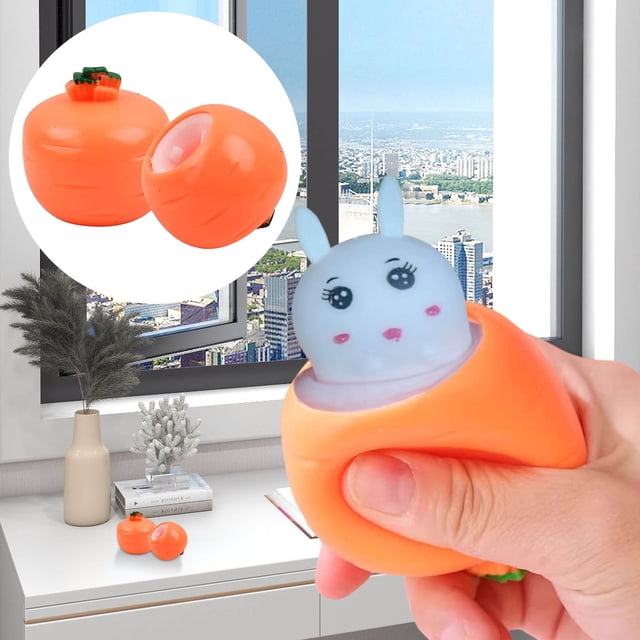 Juguete exprimible para aliviar el estrés de bolsillo Carrot Rabbit | Lindo fidget de descompresión | Ejercitador de coordinación de manos | Material seguro y respetuoso con el medio ambiente |