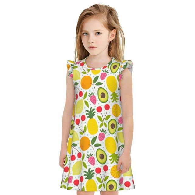 Fotbe Avocado And Pineapple Vestido de Dormir para Niñas de 3 a 10 Años, Mangas Cortas, Estilo Princesa, Pijama Camisón con Mangas Voladas-X-Large