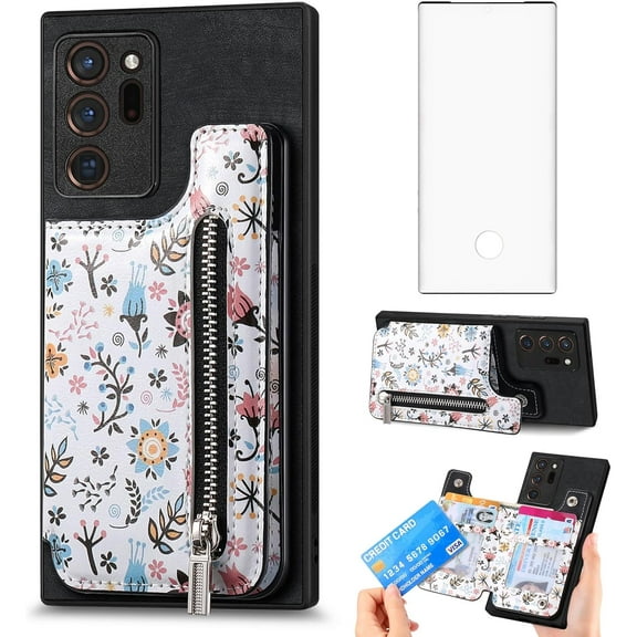 Phone Case for Samsung Galaxy Note 20 Ultra 5G with Tempered Glass Screen Protector RFID Blocking Card Holder Wallet Cover for Note20 Plus Notes 20Ultra Note20  U   20  Twenty Not S20 Black