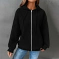 thumbnail image 2 of Breezora Ladies Casual Waffle Knit Hooded Jacket Loose Fit Drawstring Comfortable Fall Winter Outerwear Coat L Size Black, 2 of 7