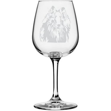 Rough Collie Dog Themed Etched All Purpose 12.75oz Libbey Wine Glass