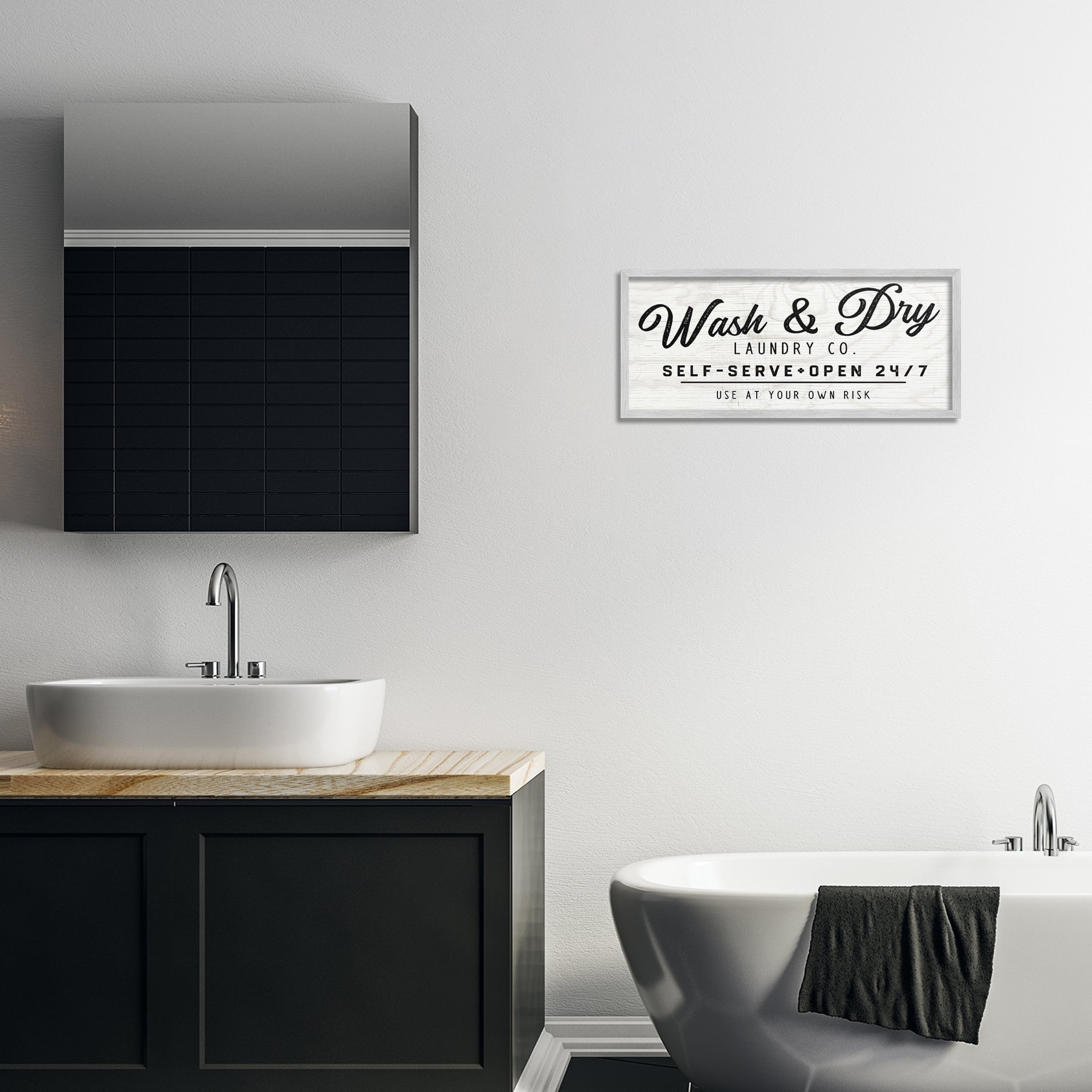 Stupell Industries Self Service Laundry Typography Painting Gray Framed Art Print Wall Art, 24 x 10