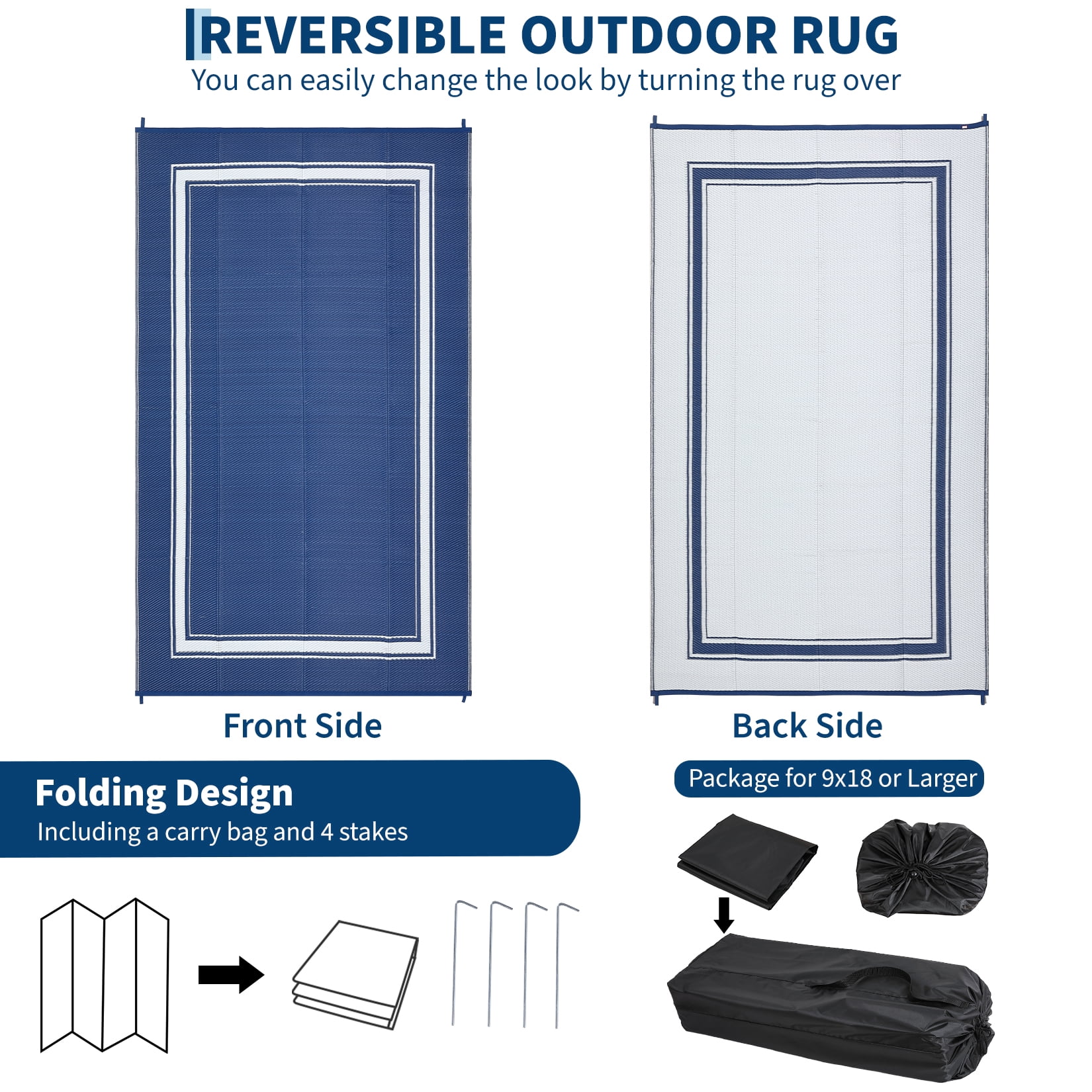 Outdoor Rug for Patio – Waterproof, Modern Bordered Large Area Mat, Reversible Plastic Straw Floor Carpet for RV, Backyard, Balcony & Porch