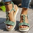 thumbnail image 2 of Modisza Bohemia Platform Wedge Sandals for Women Woven Ankle Strap Slip on Beach Slides Travel Walking Comfortable Sandal Green 7.5, 2 of 8