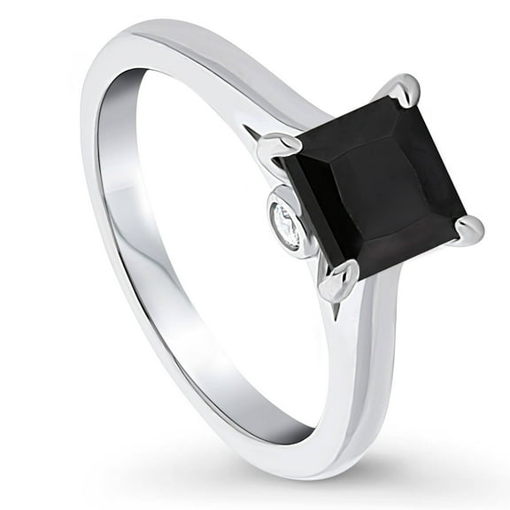 BERRICLE Sterling Silver Solitaire Rings Black Princess Cut Cubic Zirconia CZ Promise Ring for Women, Rhodium Plated 1.2 Carat Size 8