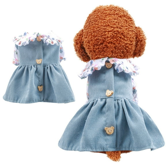 Visland Pet Dress Comfortable Elegant Polyester Bear Button Dog Cat Clothing for Summer