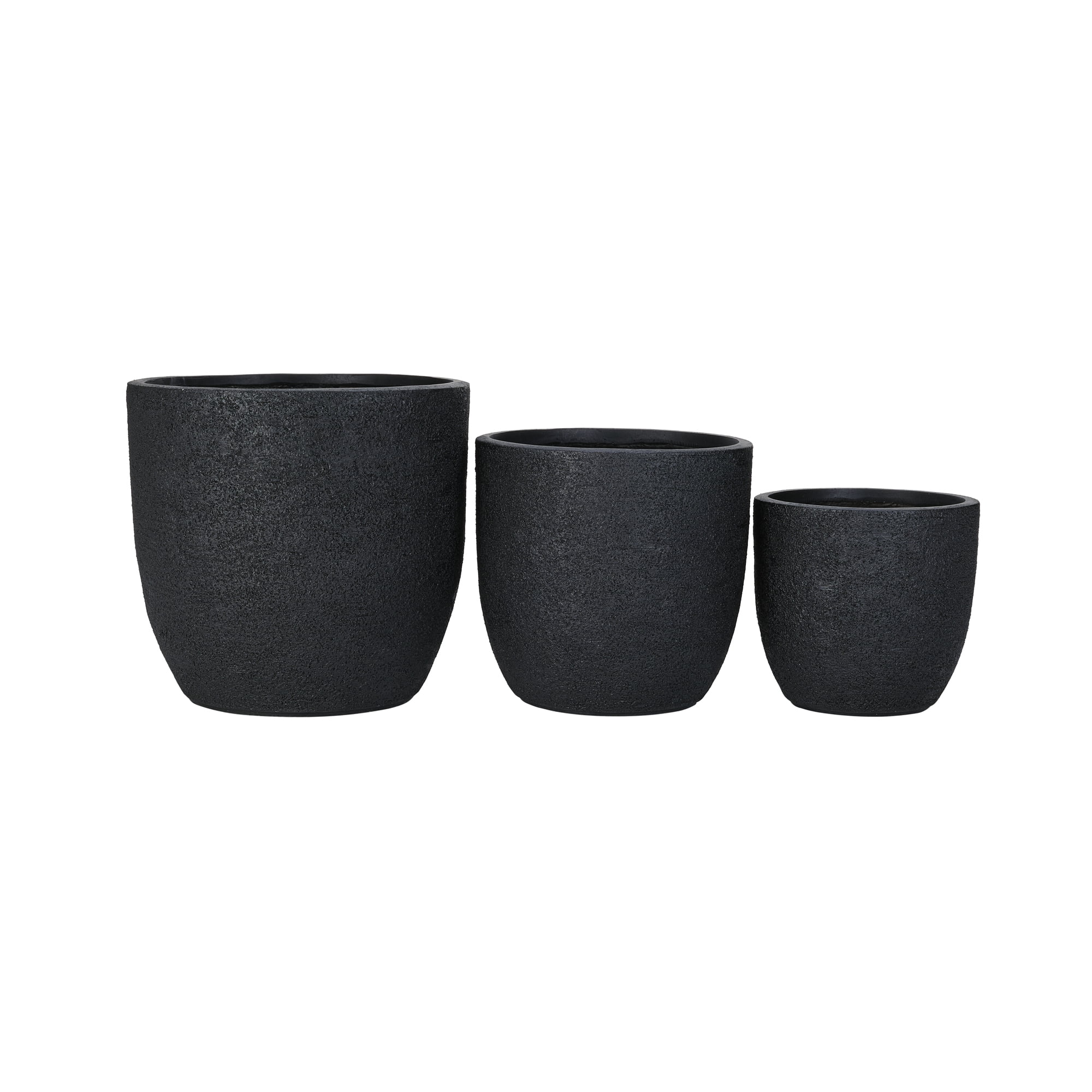 Harper & Bright Designs Outdoor Concrete Planter Set of 3, Patio Flower Pots Stone-Look Textured with Drainage Holes and Rubber Plug for Garden Poolside, Black