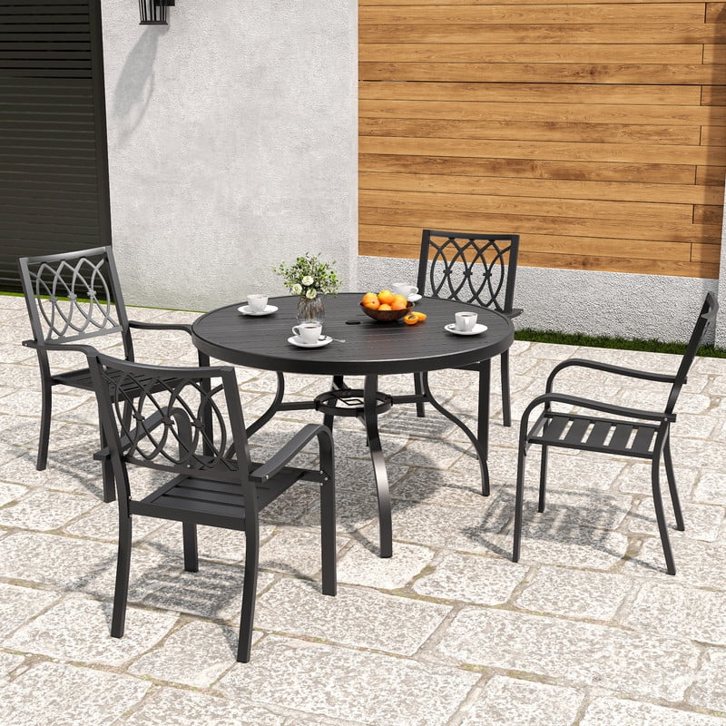 Howcool 1-Pcs 47" Outdoor Round Dining Table, Rust-Resistant Patio Table with Umbrella Hole