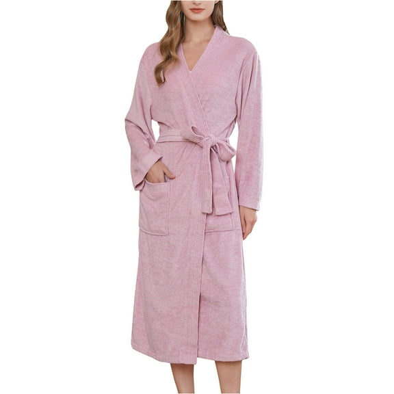 Women Cotton Robes Long Kimono Bathrobe Lightweight Soft Sleepwear V-neck Casual Ladies Loungewear Nightgown