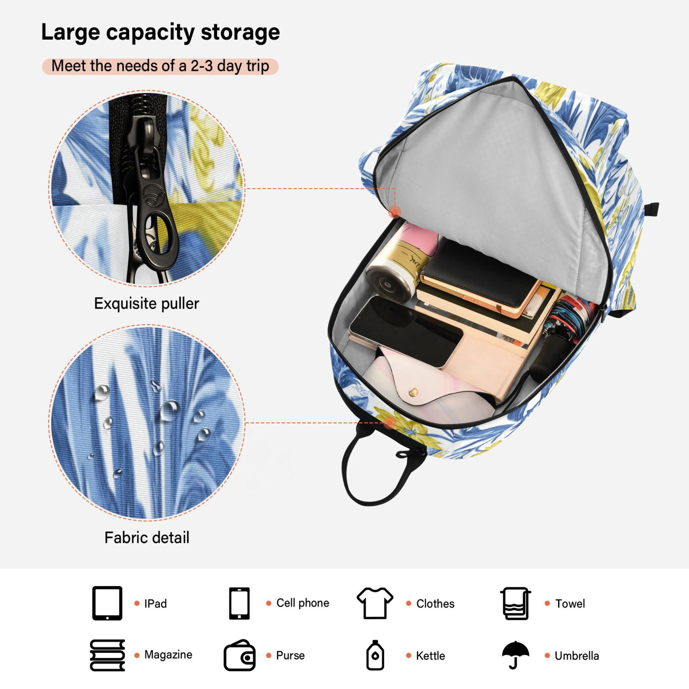 2 Racquet Holder Tennis Backpack Tennis Racket Covers Gym Bags Yellow Floral Style
